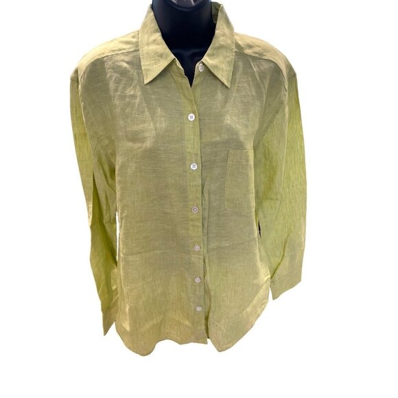 Tommy Bahama Tops - Tommy Bahama Bright Green Linen Long Sleeve Button Down Blouse